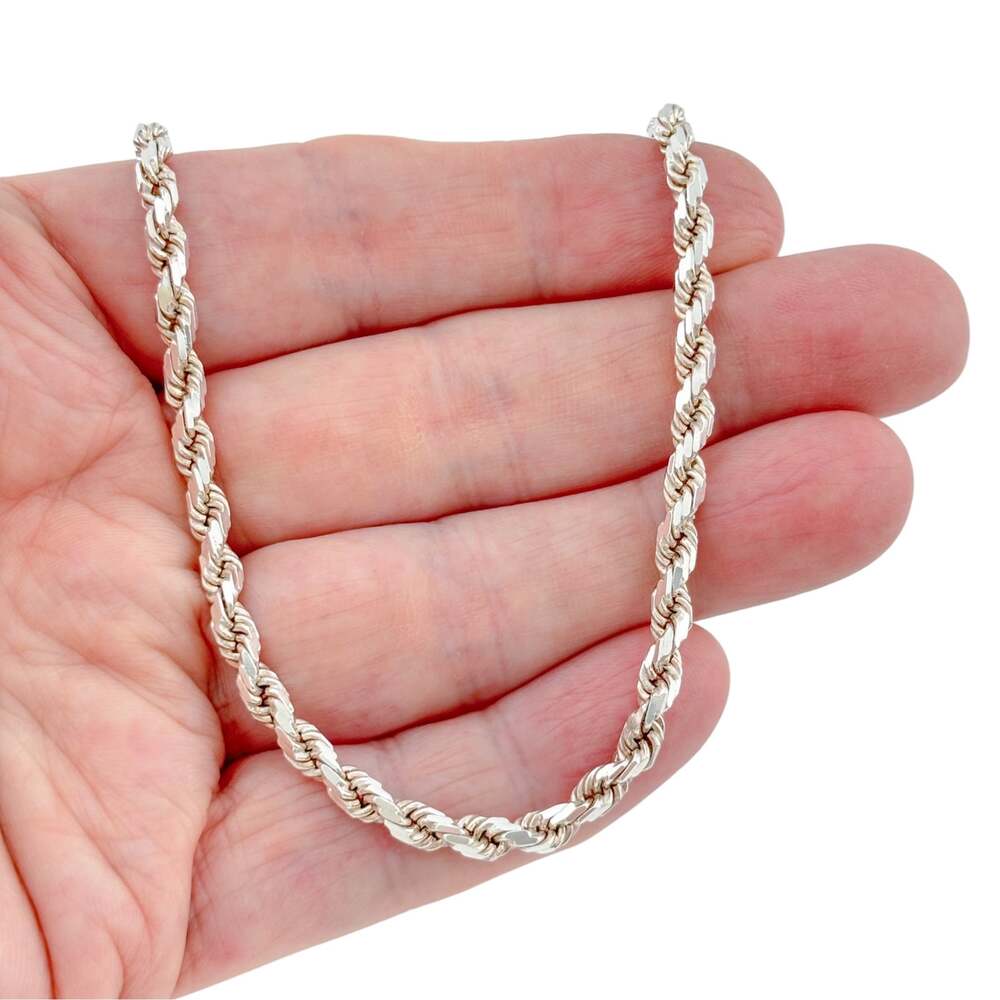 Vintage Italian Sterling Silver 925 Rope Chain Necklace 18.5 Inches